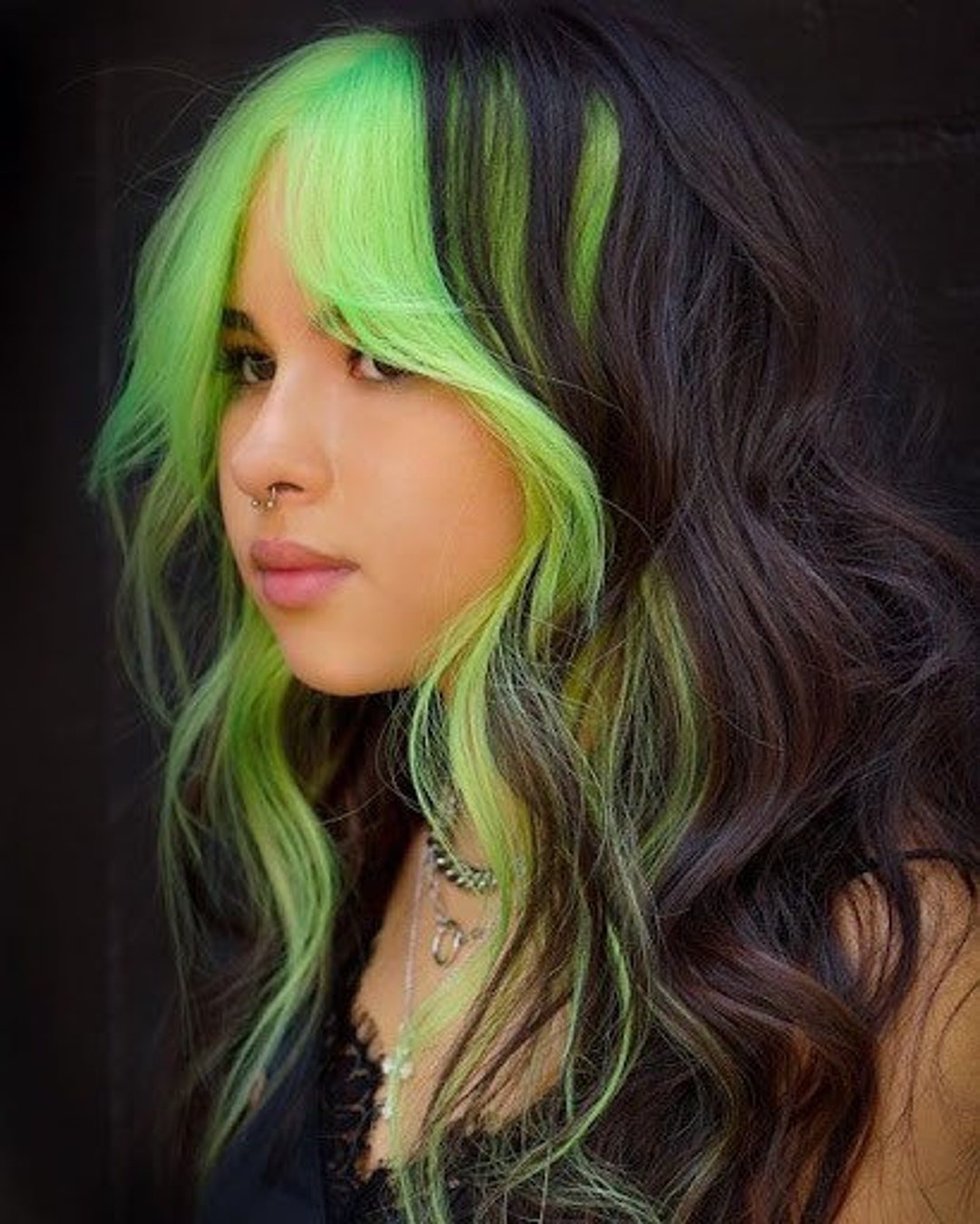 Best of Half black half neon green hair