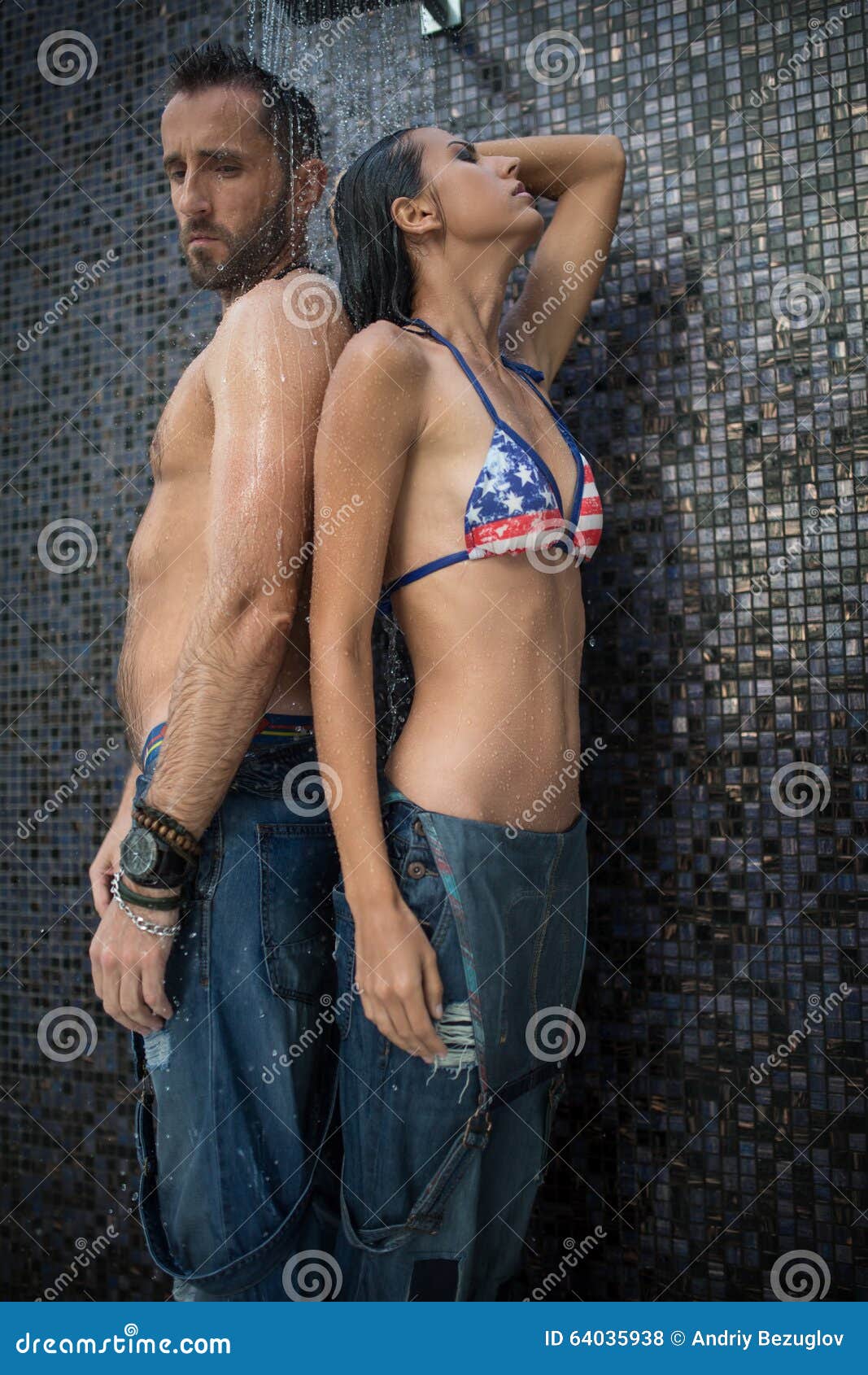 charles sturms add photo wet jeans in the shower