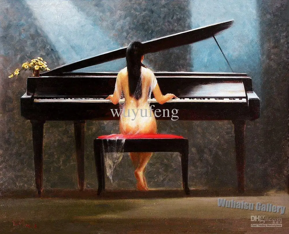 nudist girl playing piano