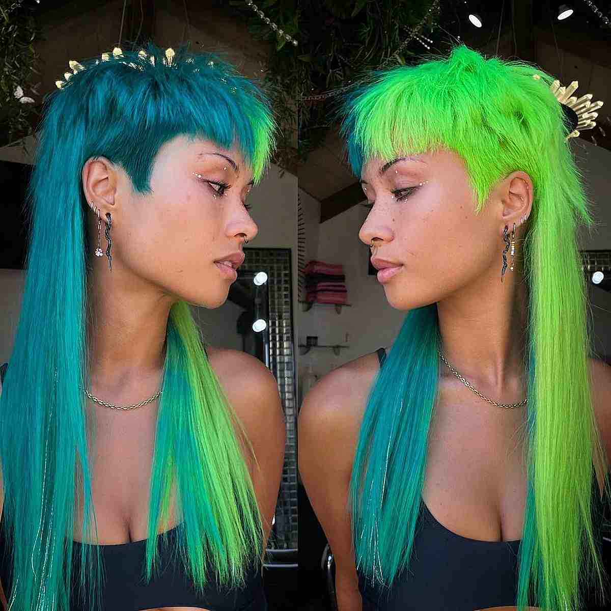 binay dhungel share half black half neon green hair photos