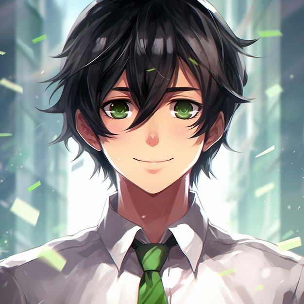 Green Eyed Anime Boy smile anal