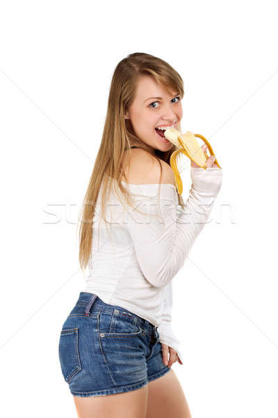 chuck cheeseman share woman eating banana picture photos