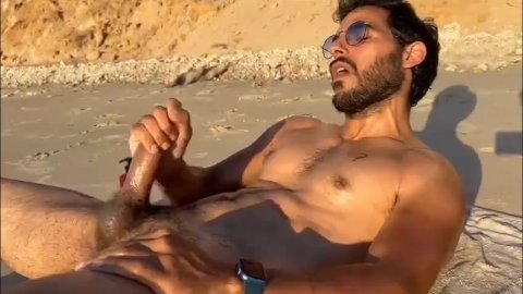 Porn Man Masturbating On Beach wearing stockings