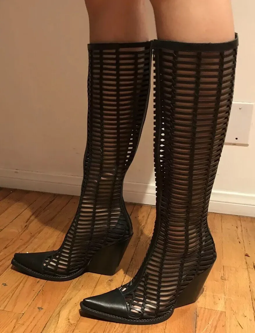 briana schuldheis recommends knee high cage boots pic