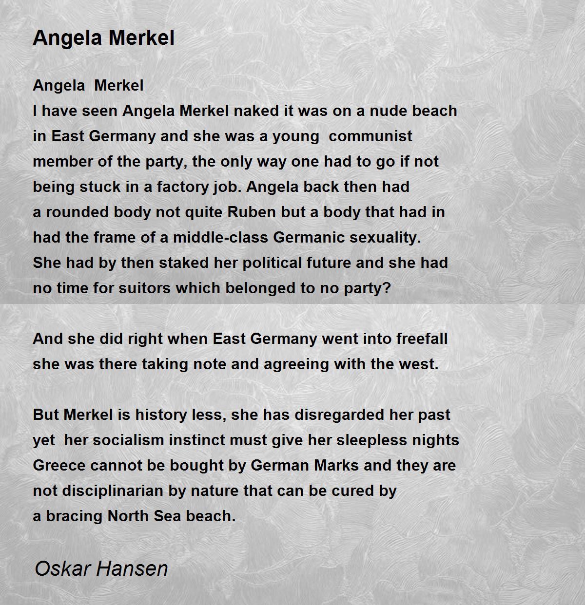 claire dick recommends Angela Merkel Nude Beach