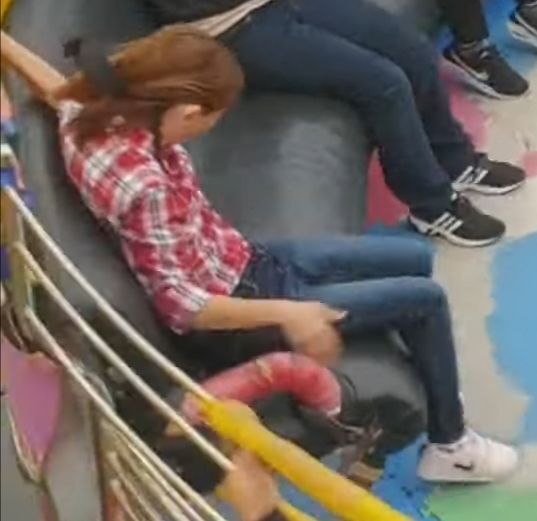 cara kaleta share girl on roller coaster loses shirt photos