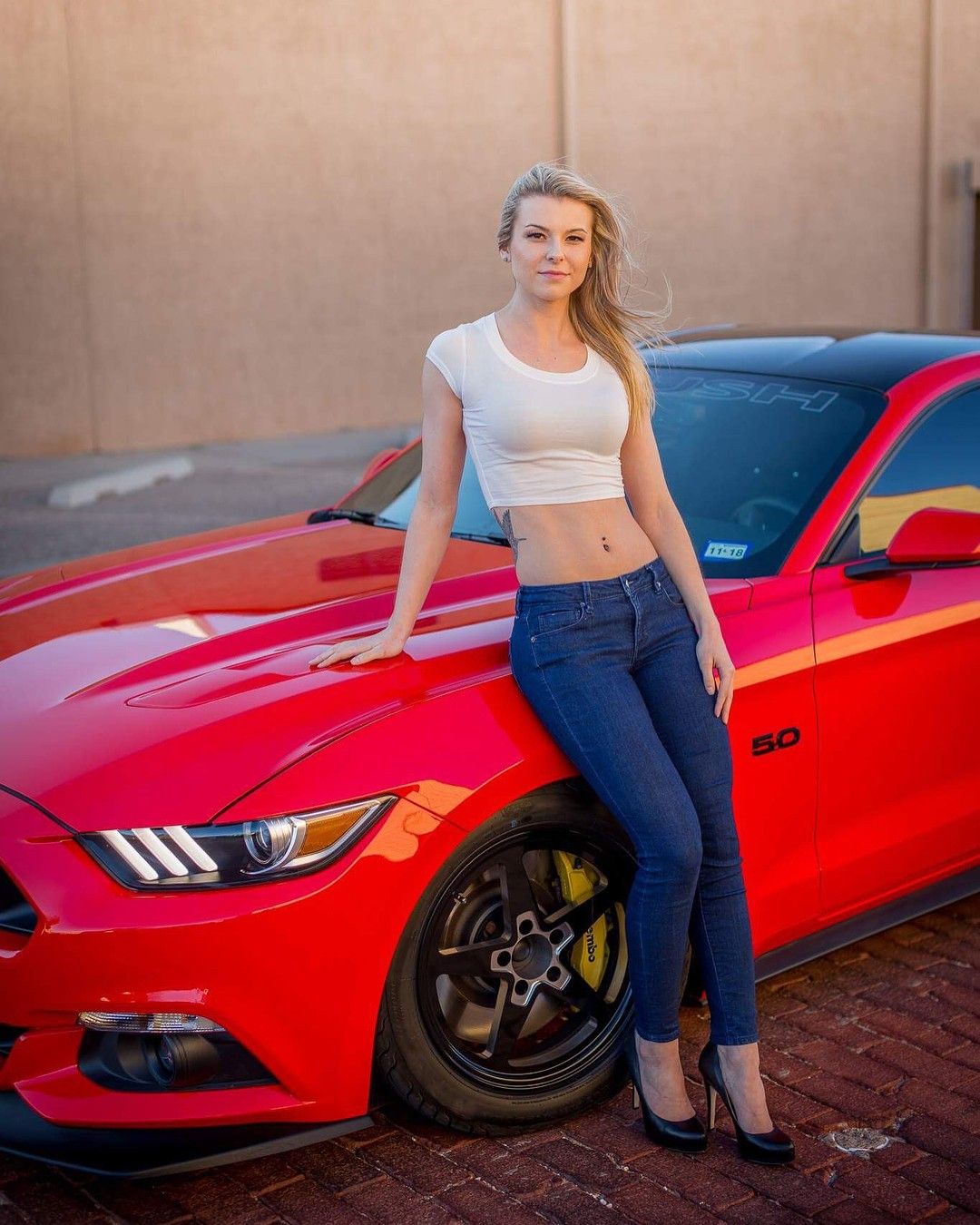 hot girl and mustang