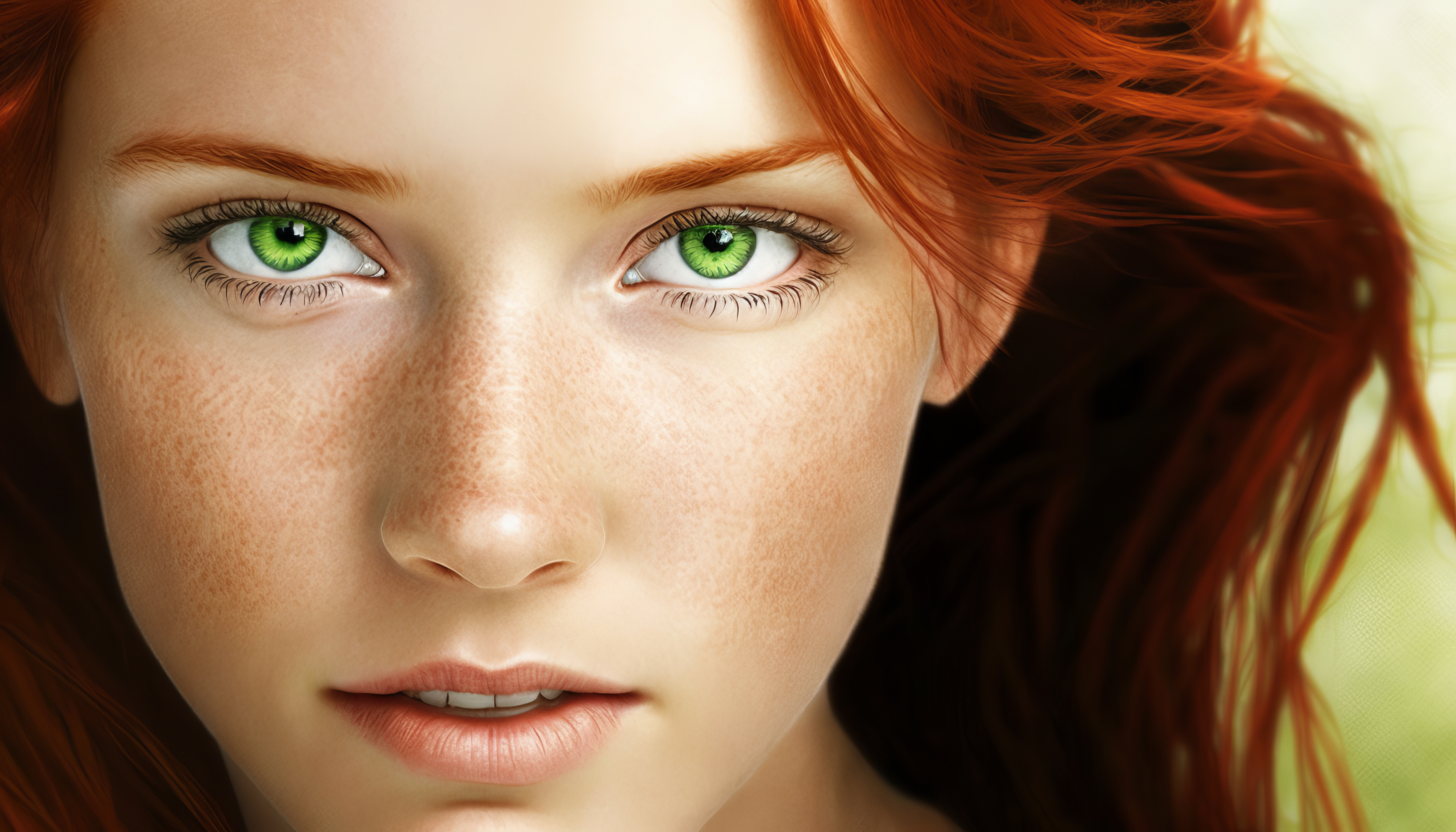 adan mora recommends redhead woman with green eyes pic