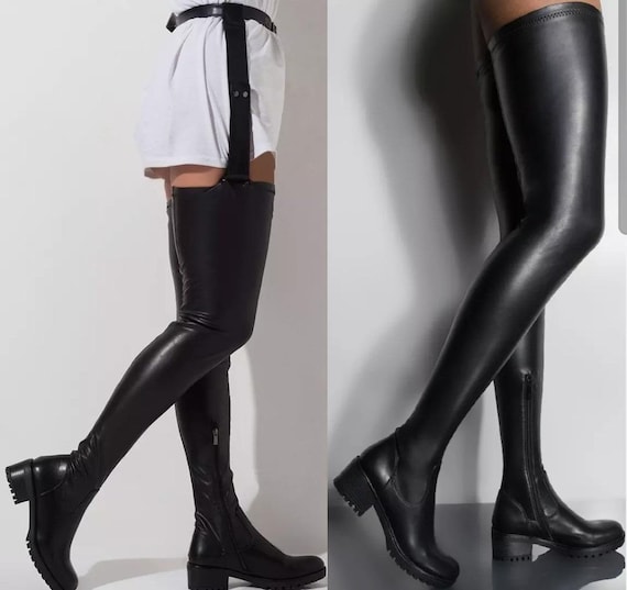 Best of Thigh high boots with belt attached